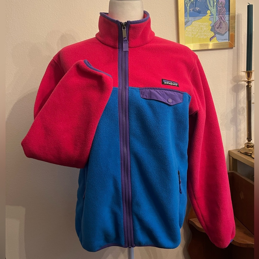 90’s Women’s Patagonia Synchilla Fleece Full Zip Jacket - Pink, Blue and Purple
